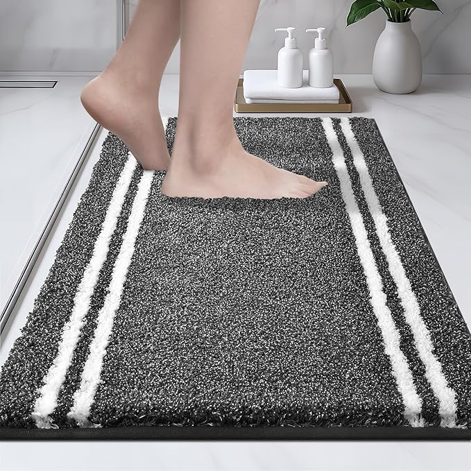 PURRUGS Bathroom Rug Non-Slip Machine Washable 20" x 30", Super Absorbent and Quick Dry Shaggy Microfiber Bath Mat, Extra Soft and Plush Bath Rug for Bathtub, Shower and Sink, Charcoal