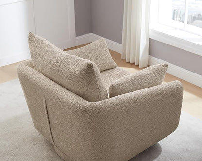 360° Swivel Accent Armchair Set of 2, 39.3" Oversized, Sherpa Boucle Fabric Sofa Chair with Removable Back & Arm Pillows, Swivel Chairs with Cozy Soft Padded, No Assembly Required, Camel