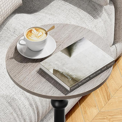 Drink Table, Small Round Side Table for Small Spaces, Modern Accent Round End Tables with Metal Leg, Thickened Wood Pedestal Coffee Tables for Living Room, Bedroom, Narrow Corners,Sofa Couch