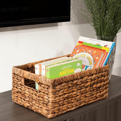 CENBOSS Wicker Baskets (Large, Brown Wash, 1PC) Rattan Storage Baskets for Shelves, Woven Seagrass Holder