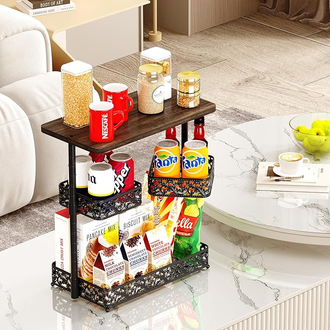 3 Tier Storage Organizer Countertop,Bathroom Sink Organizer Countertop with Two Rotating 360° Metal Baskets for Bathroom Kitchen Dresser Bedroom Office Spice Rack Perfume Toiletries Makeup (Black)