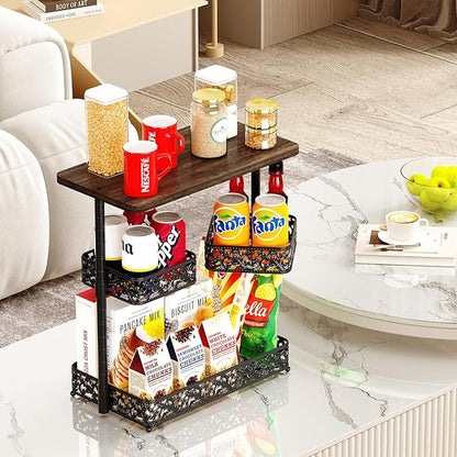 3 Tier Storage Organizer Countertop,Bathroom Sink Organizer Countertop with Two Rotating 360° Metal Baskets for Bathroom Kitchen Dresser Bedroom Office Spice Rack Perfume Toiletries Makeup (Black)