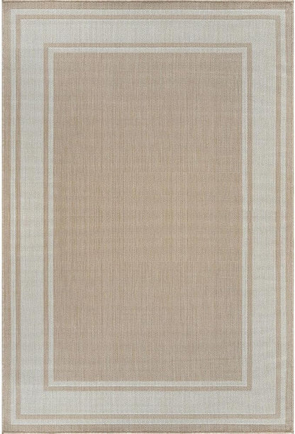 Beverly Rug Large Outdoor Rug 10x14 Modern Bordered Area Rugs for Indoor and Outdoor Patio Deck Porch Garden Waterproof Weather Sun Resistant Washable Outside Carpet (10 x 14 Beige)
