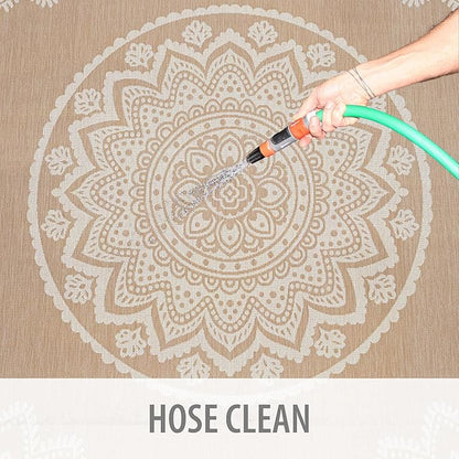 CAMILSON Outdoor Rug 5x7 Modern Area Rugs for Indoor and Outdoor Patios and Porches - Waterproof, Washable, Non-Shedding, Easy-to-Clean Outside Carpet (5 x 7, Medallion - Beige/White)