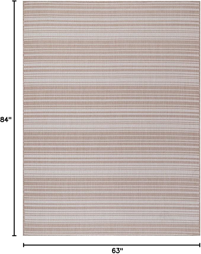 Stripe Outdoor Rug 5x7 Washable Outside Carpet for Indoor Patio Porch Waterproof Easy Cleaning Non Shedding Area Rugs Beige 5 x 7