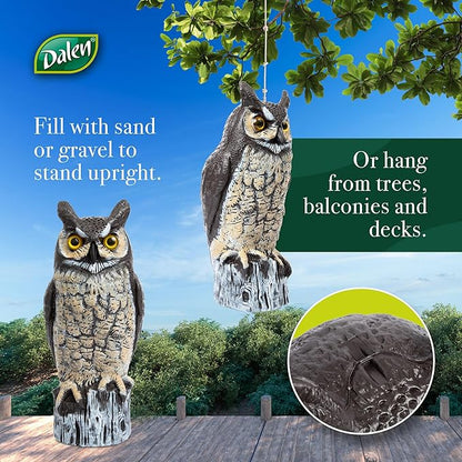 Dalen Large Fake Owl Decoy to Scare Birds Away - Garden Scarecrow Provides Natural Pest Control - 16" Tall - Great Horned Owl