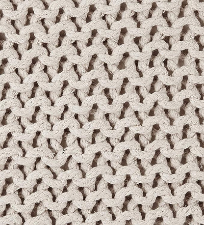 REDEARTH Square Pouf Ottoman Foot Stool - Hand Knitted Bean Bag - Cord Boho Pouffe - Accent Poof for Living Room - Nursery - Bedroom - Kids Bedroom - Patio - 100% Cotton (16" x 16" x 16") - Ivory