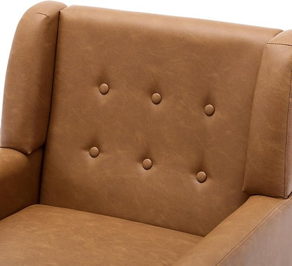 UIXE Faux Leather Accent Chair, Modern Arm Club Chair Upholstered Armchair for Living Room, Comfy Single Sofa Seats Button Tufted Reading Seating, Brown