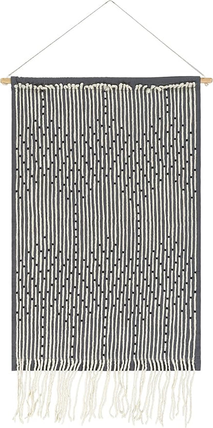 Mark&Day Wall Art, Schlublberg Modern Farmhouse Medium Gray Macrame Tapestry Wall Hanging for Living Room, Bedroom, Office or Kitchen (36"H x 24"W)