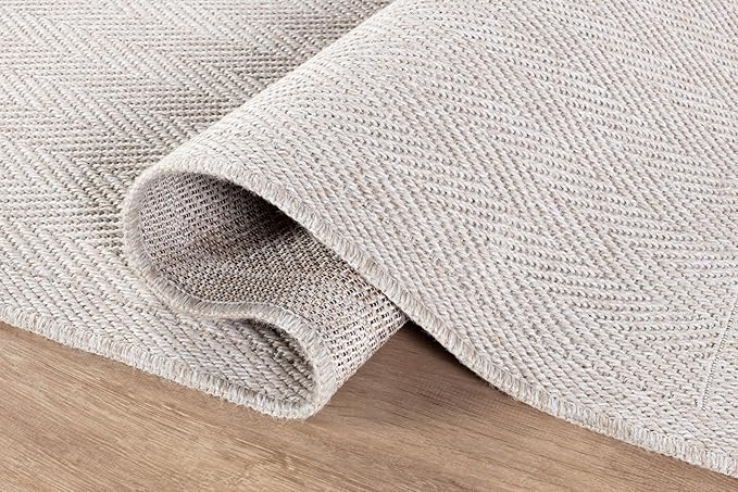 CAMILSON Easy Jute Rug 6x9, Indoor Outdoor Off-White Color Fiber Area Rugs for Living Room Patio and Bedroom Rug Herringbone Seagrass Woven Design Easy-Cleaning, Washable Outside Carpet Alfombras 6x9
