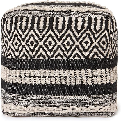 REDEARTH · Tufted Pouf Ottoman with Filler Textured Storage Cube Bean Bag Pouffe Footrest for Living Room, Bedroom, Nursery, Kidsroom; 100% Cotton (17.5"X17.5"X17.5", Char Delineate Black)