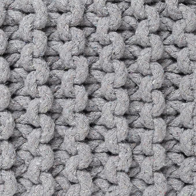 REDEARTH · Cube Low Pouf Foot Stool Ottoman - Hand Knitted Poof - Cord Boho Pouffe - Home Décor - Stuffed Footrest for Living Room - Nursery - Bedroom - Patio (16" x 16" x 8") - Light Gray