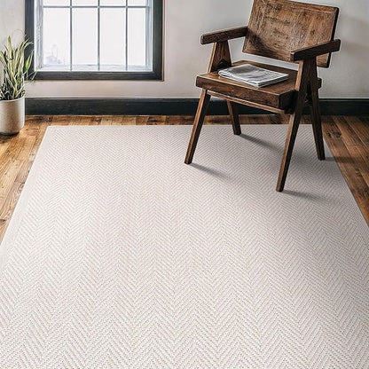 CAMILSON Easy Jute Rug 9x12, Indoor Outdoor Off-White Color Fiber Area Rugs for Living Room and Patio Rug Herringbone Seagrass Boho Woven Design Easy-Cleaning Washable Outside Carpet Alfombras 9 x 12