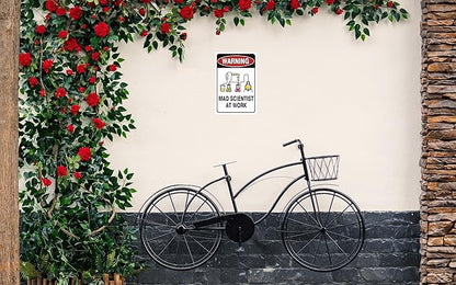 Vintage Tin Sign Retro Metal Funny Warning Mad Scientist At Work Signs for Home Decor Stylish Wall Art Plaques Gift for Bathroom Kitchen and Gothic Wall Decor in Every Room 12x8 in