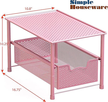 Simple Houseware Stackable Under Sink Cabinet Sliding Basket Organizer Drawer, Pink