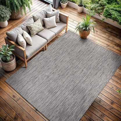 CAMILSON Outdoor Rug 8x10 Modern Area Rugs for Indoor and Outdoor Patios and Porches - Waterproof, Washable, Non-Shedding, Easy-to-Clean Outside Carpet (8 x 10, Solid - Silver Gray)