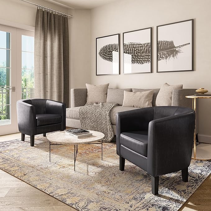 BELLEZE Accent Barrel Chair, Linen Round Chair Club Tub Sofa Corner Chair with Flared Legs and Cozy Soft Padding for Living Room Bedroom Waiting Room - Brown