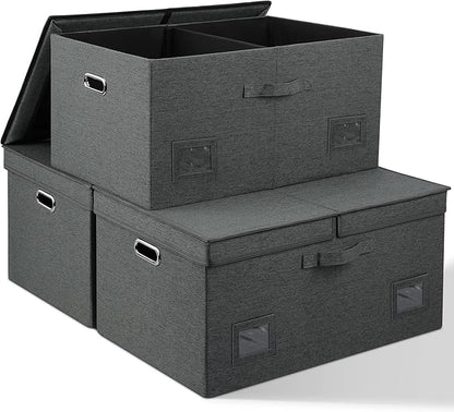 75 Quarts Extra Large Decorative Storage Bins with Lids, 3 Packs Dark Gray Collapsible Storage Bins with Lids, Stackable Storage Bins Decorative Box Storage With Lid Extra Large
