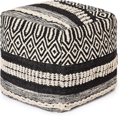 REDEARTH · Tufted Pouf Ottoman with Filler Textured Storage Cube Bean Bag Pouffe Footrest for Living Room, Bedroom, Nursery, Kidsroom; 100% Cotton (17.5"X17.5"X17.5", Char Delineate Black)