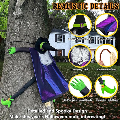 POPGIFTU 64" Large Crashing Witch into Tree Halloween Outdoor Decoration – Funny Flying Witch Yard Prop for Porch, Garden & Lawn, Weather-Resistant Halloween Decor