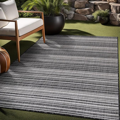 Stripe Outdoor Rug 9x12 Washable Outside Carpet for Indoor Patio Porch Waterproof Easy Cleaning Non Shedding Area Rugs Dark Gray 9 x 12
