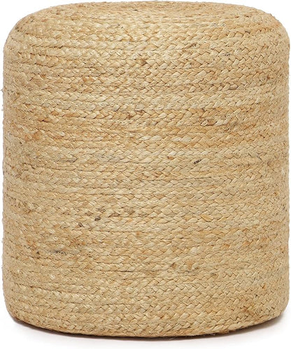 REDEARTH · Cylindrical Pouf Ottoman - Braided Pouffe Accent Sitting Round Footrest for Living Room, Bedroom, Nursery, kidsroom, Patio, Gym; 100% Jute (14.5"X14.5"X16"; Natural)