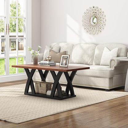 47” Wood Coffee Tables for Living Room Rustic Stands with Storage Shelf Black Blown Coffee Tables for Living Room Farmhouse Center Stands with Shelf. Farmhouse Rectangle Center Table