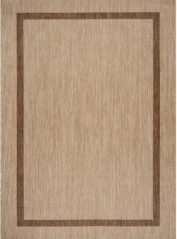 Bordered Outdoor Rug 10x14 Washable Outside Carpet for Indoor Patio Porch Waterproof Easy Cleaning Non Shedding Area Rugs Jute Beige - Nut Brown 10 x 14