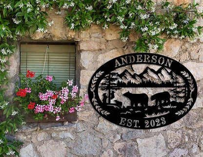 Custom Farmhouse Farm Sign, Custom Bear Monogram Name Sign, Ranch Sign, Outdoor Family Name Sign, Personalized Family Name Bear Metal Wall Sign, Personalized Rustic Name Sign