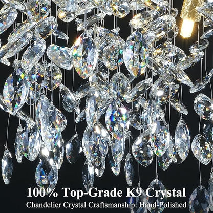 14-Light Modern Large Crystal Chandelier for Dining Room, 48" Round Gold Crystal Tree Branche Chandelier, Living Room Crystal Chandelier, Crystal Chandeliers for High Ceiling,Entryway,Foyer