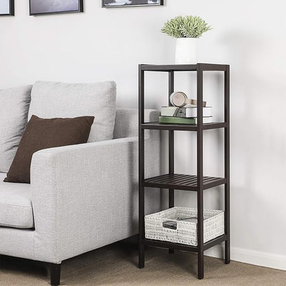 SONGMICS Bamboo Storage Shelf, 4-Tier Shelving Unit, Multifunctional, in the Entryway, Bathroom, Living Room, Balcony, Kitchen, 13 x 13 x 38.6 Inches, Brown UBCB54C