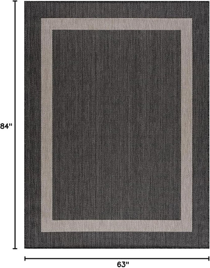 CAMILSON Outdoor Rug 6x9,Modern Outside Rugs for Patios Porches Waterproof Durable Washable Non-Shedding, Easy-to-Clean Indoor Outdoor Area Carpet (6 x 9, Bordered - Dark Gray/Light Gray)