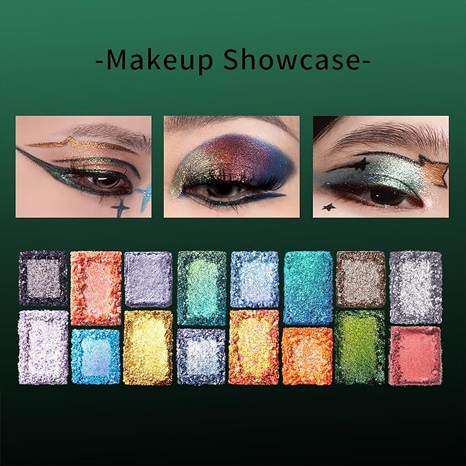 Pro Artist 16 Color All Shimmer Eyeshadow Palette, Metallic Pressed Powder with High-Pigmented All Shimmering Formula, C-Beauty Makeup - 08 Ambition