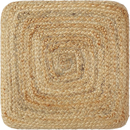 REDEARTH · Cube Pouf Ottoman - Braided Pouffe Accent Sitting Square Footrest for Living Room, Bedroom, Nursery, kidsroom, Patio, Gym; 100% Jute Set of 2 (14.5"x14.5"x16"; Natural Ivory)