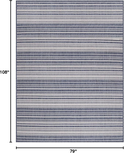 Stripe Outdoor Rug 6x9 Washable Outside Carpet for Indoor Patio Porch Waterproof Easy Cleaning Non Shedding Area Rugs Blue 6 x 9