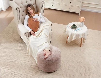 Round Pouf Ottoman 20"x15" Bean Bag Ottoman Soft Top Comfortable Small Foot Stool Foot Rest Pouf Brown Tall Footstool Ottomans Round Hassock Fluffy Boho Furniture Small Ottomans for Living Room