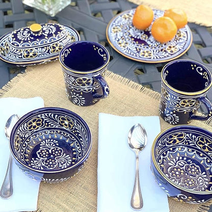 Encantada Handmade Hand-Painted Authentic Mexican Pottery Mugs (2-Pack, Blue Helecho)