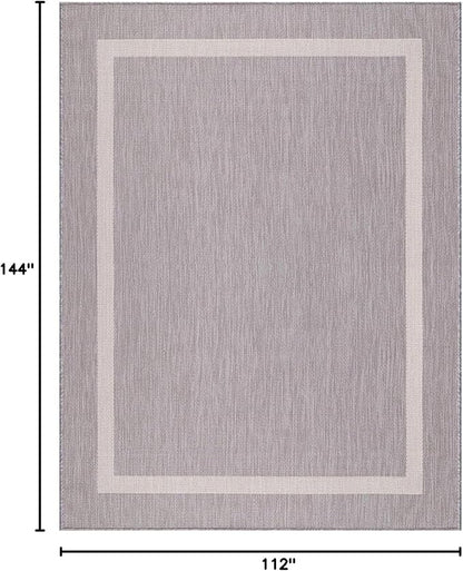 Bordered Outdoor Rug 9x12 Washable Outside Carpet for Indoor Patio Porch Waterproof Easy Cleaning Non Shedding Area Rugs Gray 9 x 12