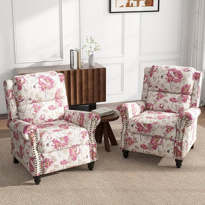UIXE Pushback Recliner Chairs Set of 2, Fabric Armchair Push Back Accent Chair, Rivet Trim Club Chair Home Theater Overstuffed Single Sofa Reading Seat for Living Room, Pattern
