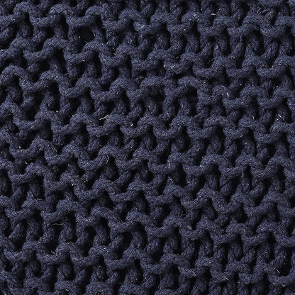 REDEARTH Square Hand Knitted Pouf - Foot Stool Ottoman Coffee Table - Cotton Cord Boho Pouffe - Poof Accent Footrest for Living Room - Bedroom - Library (16" x 16" x 16") - Navy Blue