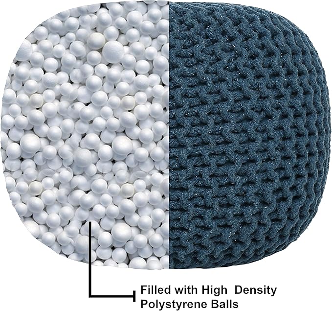 REDEARTH Round Pouf Bean Bag Ottoman - Foot Stool Hand Knitted - Home Decor Pouffe Stuffed - Cable Boho Poof Beanbag Footrest for Living Room - Nursery - Bedroom - Patio (19.5"x19.5"x14") - Teal