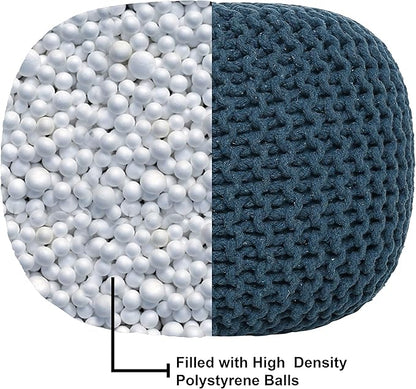 REDEARTH Round Pouf Bean Bag Ottoman - Foot Stool Hand Knitted - Home Decor Pouffe Stuffed - Cable Boho Poof Beanbag Footrest for Living Room - Nursery - Bedroom - Patio (19.5"x19.5"x14") - Teal