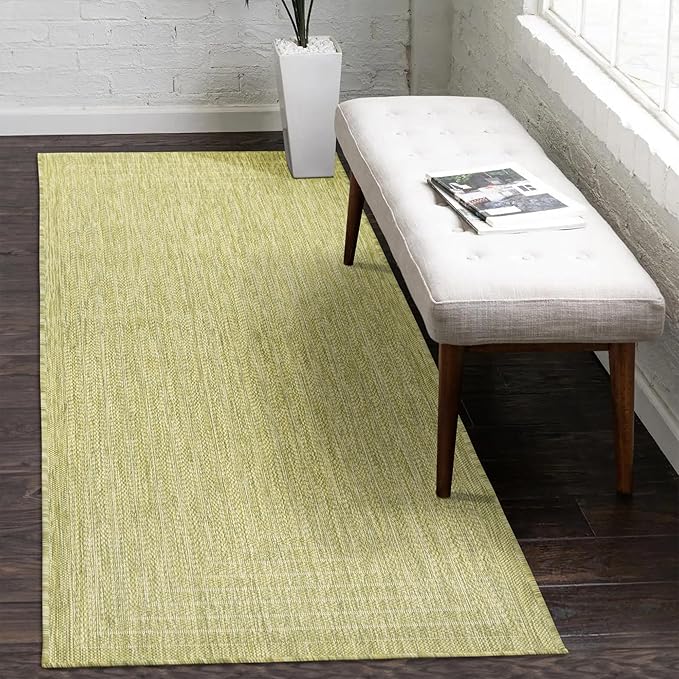 Adiva Rugs Outdoor Indoor Area Rug, Weather Resistant, Easy to Clean, Stain Resistant Floor Mat for Dining Room, Backyard, Deck, Patio (Olive Weiss, 2'6" x 7')