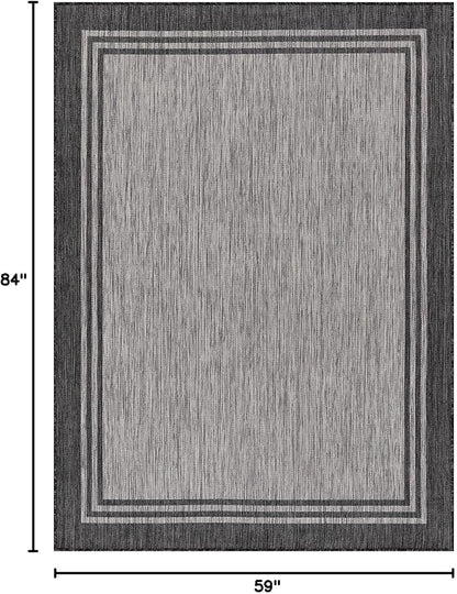 Bordered Outdoor Rug 5x7 Washable Outside Carpet for Indoor Patio Porch Waterproof Easy Cleaning Non Shedding Area Rugs Dark Gray 5 x 7