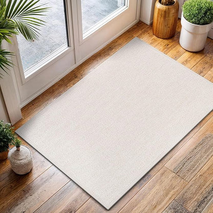 CAMILSON Easy Jute Rug 2x3, Indoor Outdoor Off-White Color Fiber Area Rugs for Bathroom and Kitchen Rug, Herringbone Seagrass Boho Woven Design, Easy-Cleaning, Washable Outside Carpet Alfombras 2 x 3