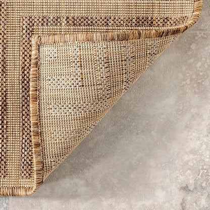 nuLOOM 3'6" x 5' Outdoor Area Rug, Casual Design With Striped Border, Stain Resistant, Highly Durable, For Patio, Balcony, Bedroom, Living Room, Dining Room, Bathroom, Light Brown