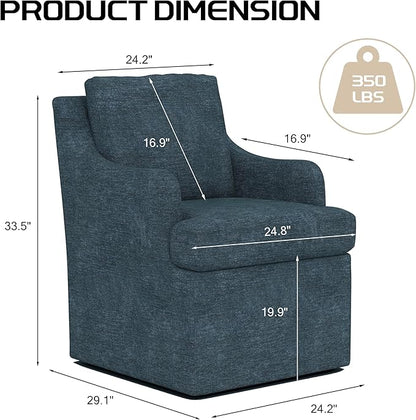 VKNOW Upholstered Dining Chairs, Modern Kitchen Chairs Dinner Chairs with 4 Casters, Linen Armchair for Bedroom Reading Room Living Room, Navy