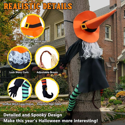 POPGIFTU 53" Halloween Crashing Witch Decoration – Funny Flying Witch for Tree, Yard, Porch & Outdoor Halloween Decor