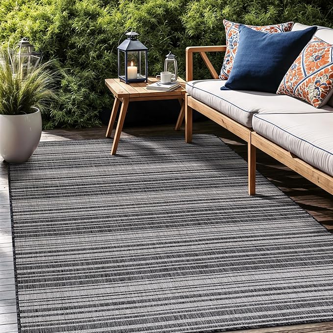 Stripe Outdoor Rug 5x7 Washable Outside Carpet for Indoor Patio Porch Waterproof Easy Cleaning Non Shedding Area Rugs Dark Gray 5 x 7