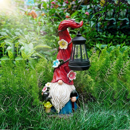 Solar Gnome Garden Statue Lights Gnome Figurine with Solar Lantern, Outdoor Garden Waterproof Ornaments Decorations for Yard Lawn Patio – Ideal Gift for Women Mom Grandma